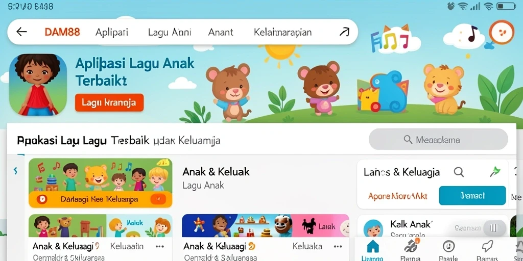 Antarmuka aplikasi Lagu Anak yang ceria dan interaktif.