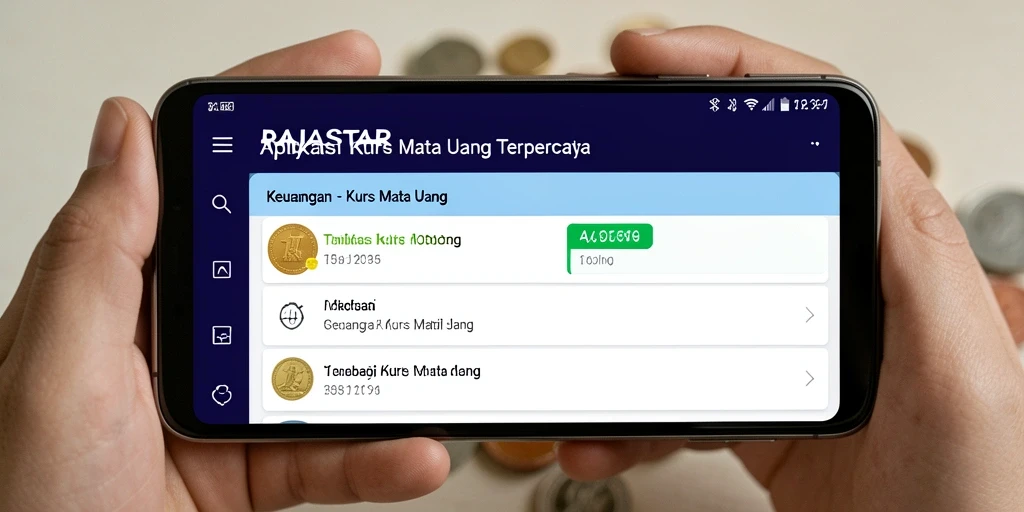 Antarmuka aplikasi RAJASTAR yang menampilkan konversi mata uang secara real-time.
