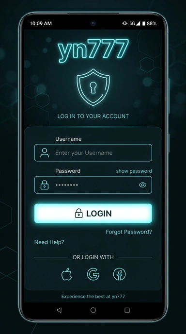 Tampilan halaman login yn777